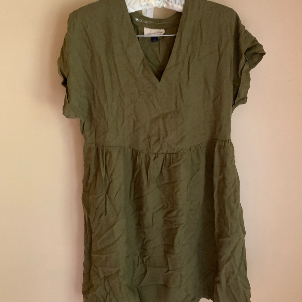 Baby Doll Green Linen Mini Dress